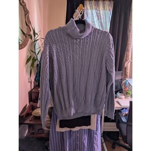 100% cotton powder blue turtleneck cable sweater